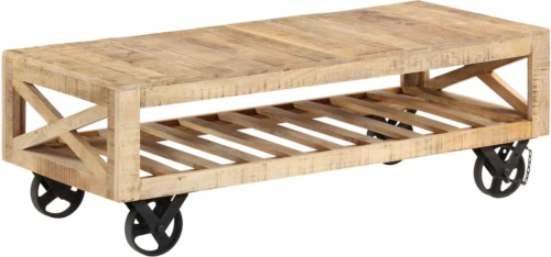 VidaXL Salontafel op wieltjes 110x50x37 cm massief mangohout