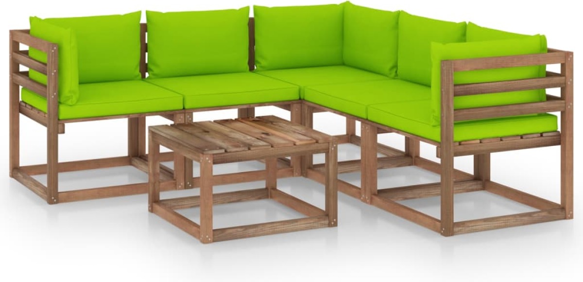 VidaXL 6-delige Loungeset met heldergroene kussens grenenhout