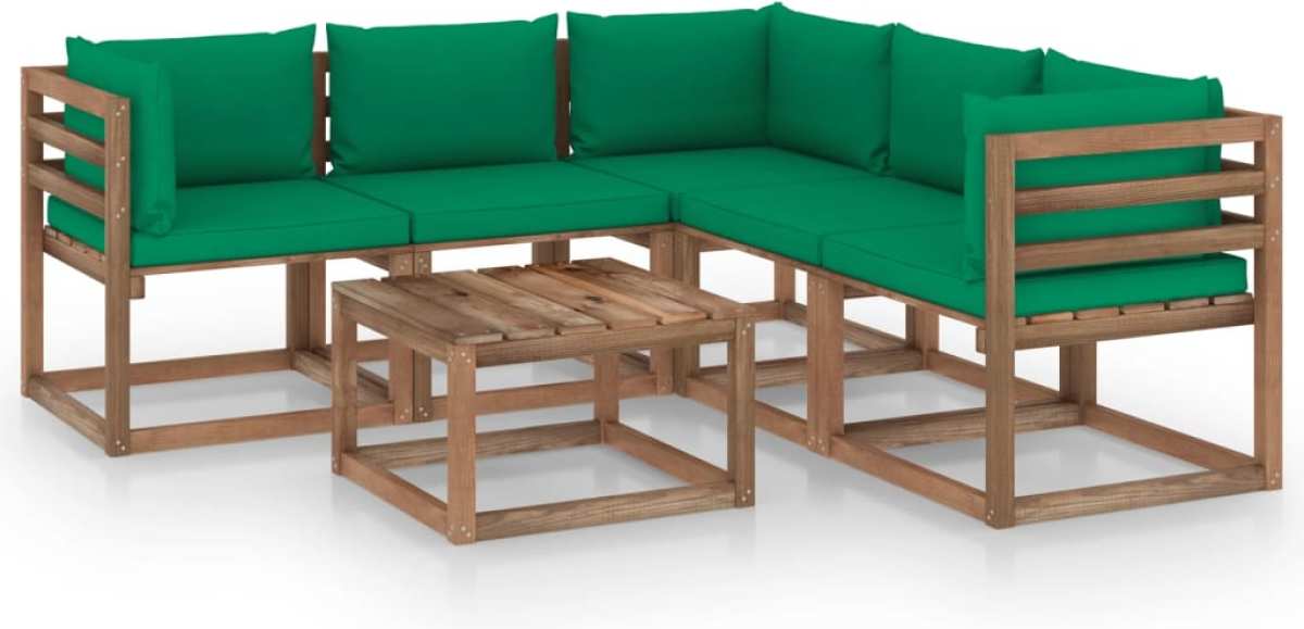 VidaXL 6-delige Loungeset met groene kussens geïmpregneerd grenenhout