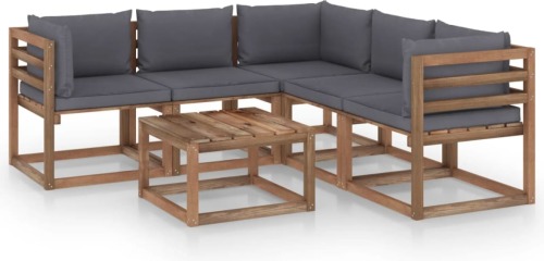 VidaXL 6-delige Loungeset met antracietkleurige kussens grenenhout