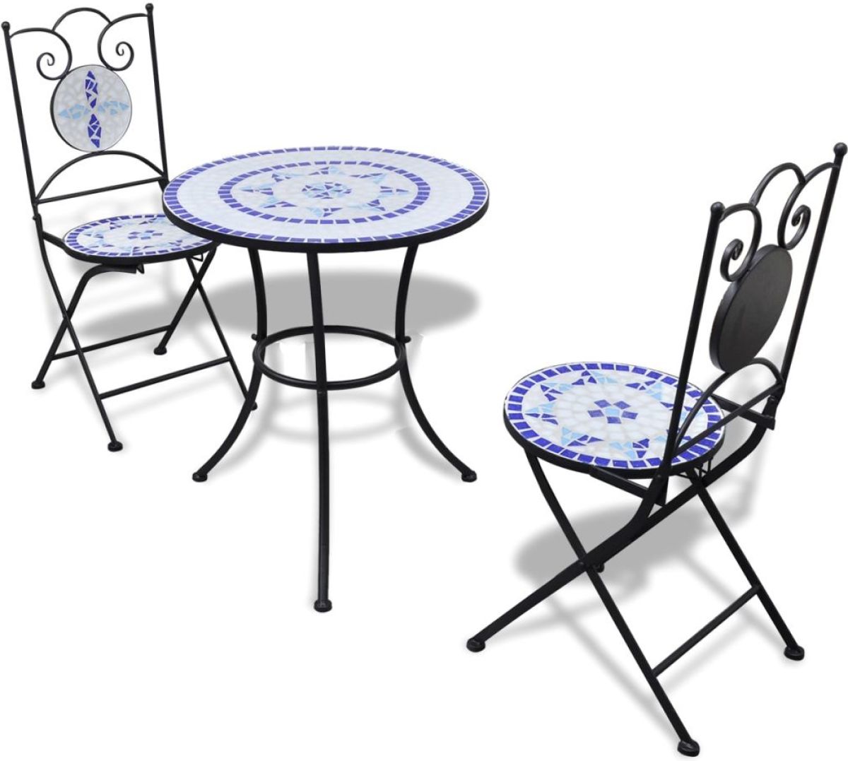 VidaXL 3-delige Bistroset keramische tegel blauw en wit