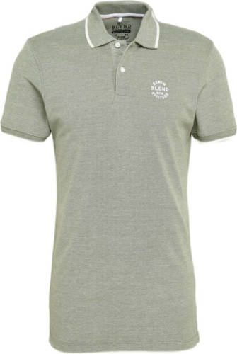 Blend slim fit polo met contrastbies beetle green