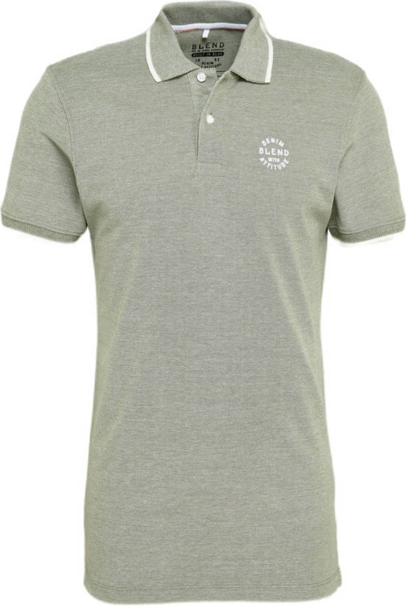 Blend slim fit polo met contrastbies beetle green