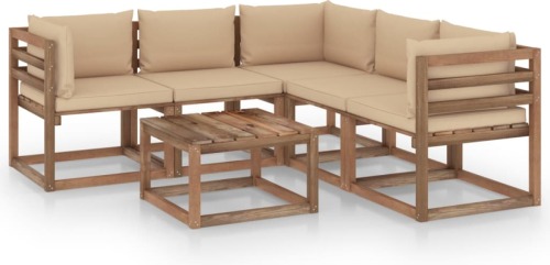 VidaXL 6-delige Loungeset met beige kussens geïmpregneerd grenenhout