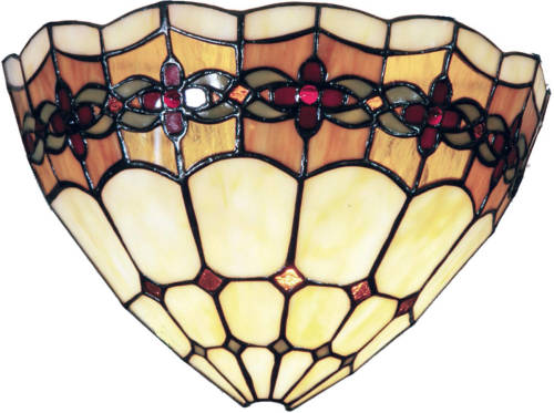 Clayre & Eef Wandlamp Tiffany Compleet 30x14x20 Cm 1x E14 Max 40w. - Oranje, Multi Colour - Ijzer, Glas