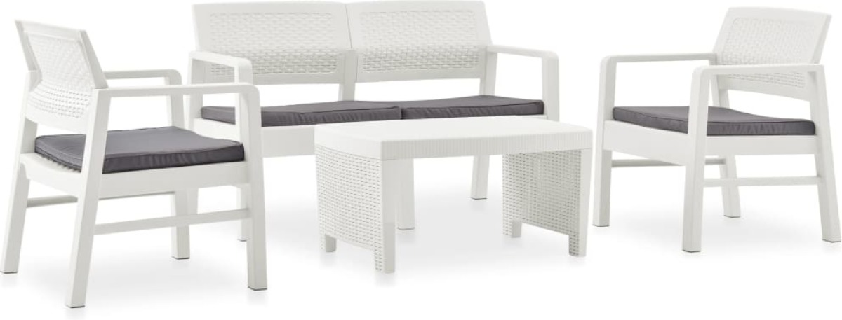 VidaXL 4-delige Loungeset met kussens kunststof wit