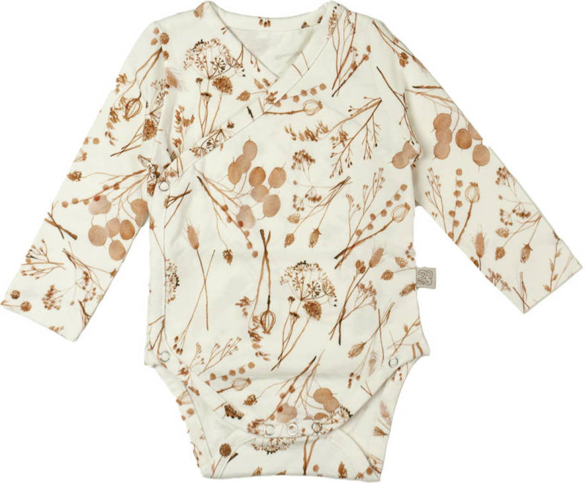 Yumi Baby newborn overslag romper Garlande off white/lichtbruin