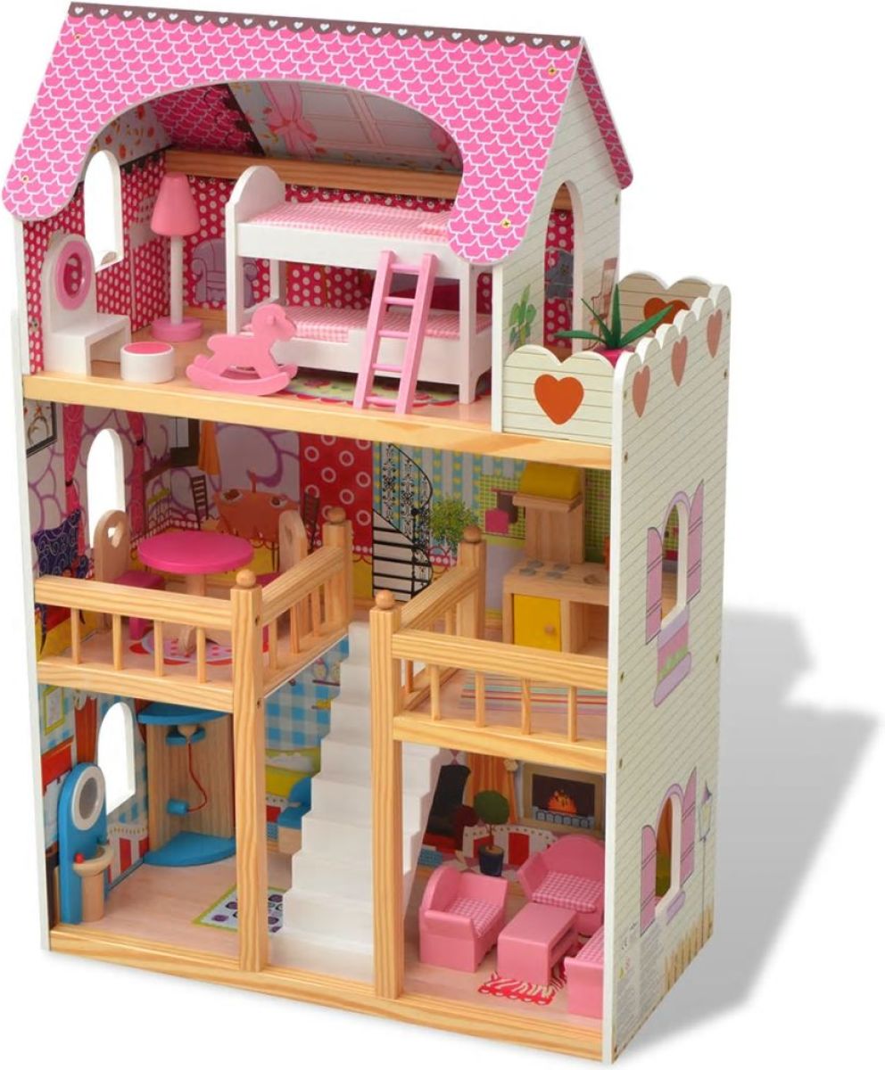 VidaXL Poppenhuis 3 verdiepingen 60x30x90 cm hout