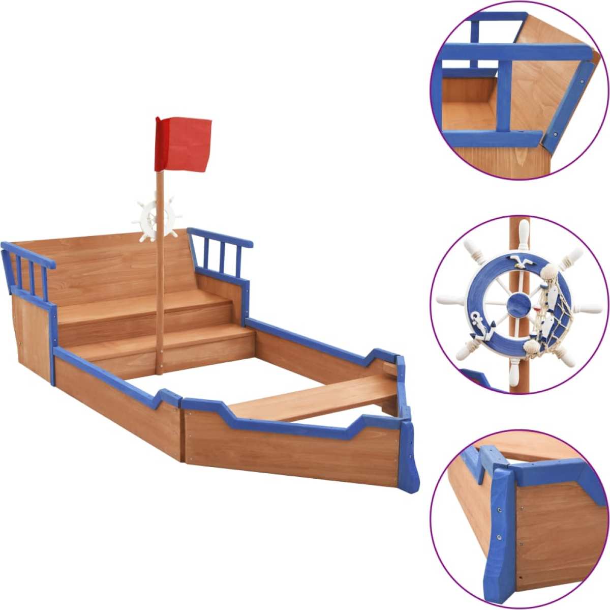 VidaXL Zandbak piratenschip 190x94,5x136 cm vurenhout