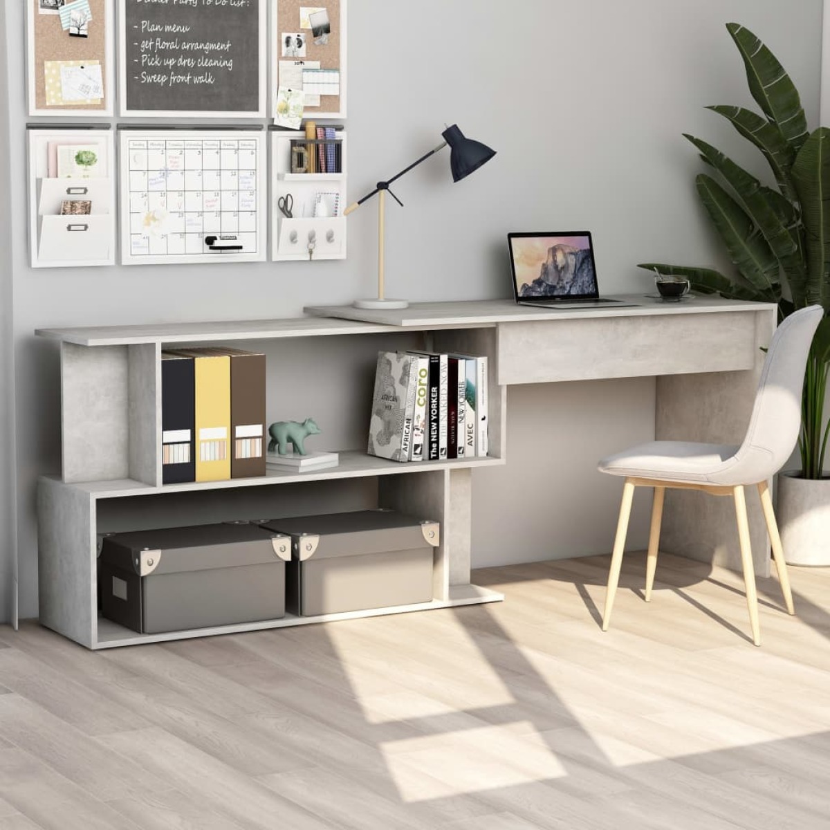 VidaXL Hoekbureau 200x50x76 cm spaanplaat betongrijs