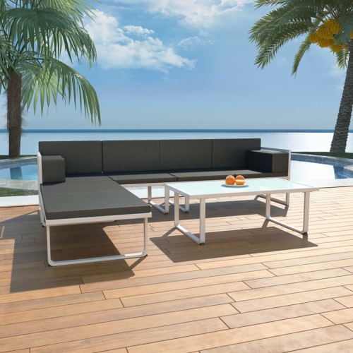 VidaXL 4-delige Loungeset met kussens aluminium zwart