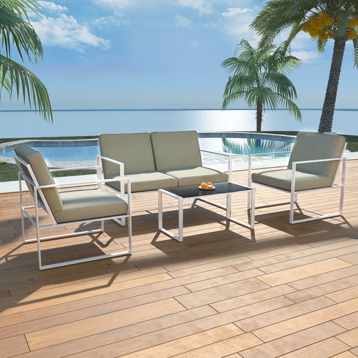 VidaXL 4-delige Loungeset met kussens staal wit