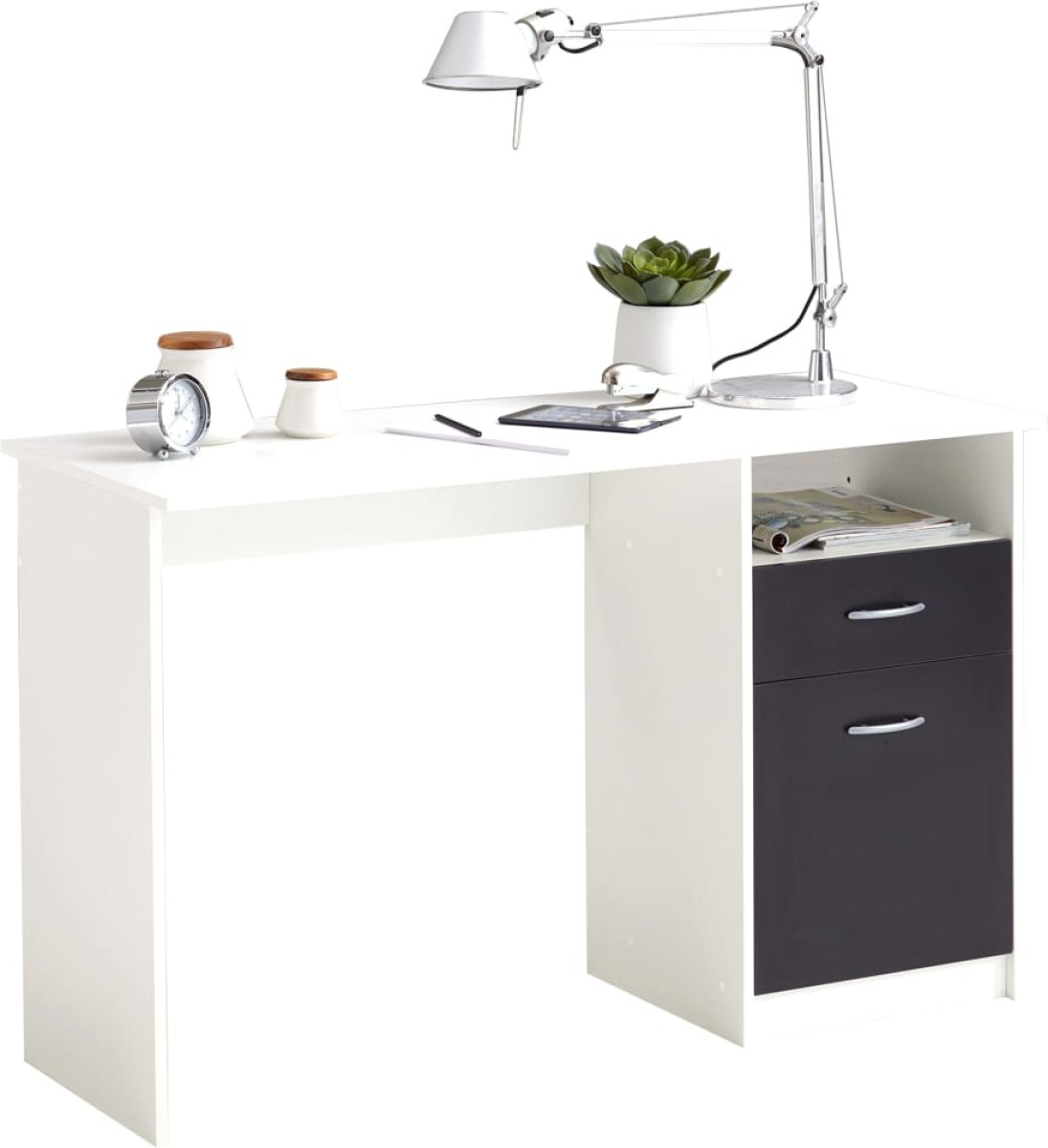 FMD Bureau met 1 lade 123x50x76,5 cm wit en zwart