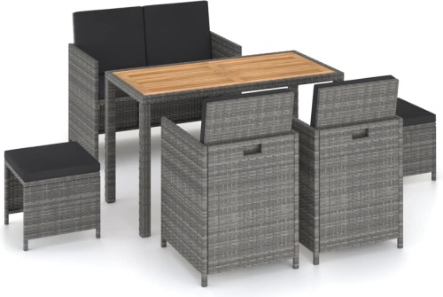 VidaXL 6-delige Tuinset poly rattan en acaciahout grijs