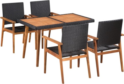 VidaXL 5-delige Tuinset poly rattan zwart en bruin