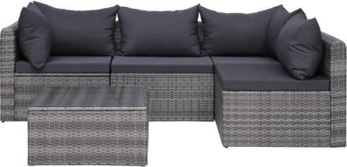 VidaXL 5-delige Loungeset met kussens poly rattan grijs