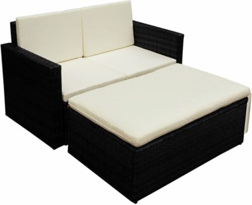 VidaXL 2-delige Loungeset met kussens poly rattan zwart