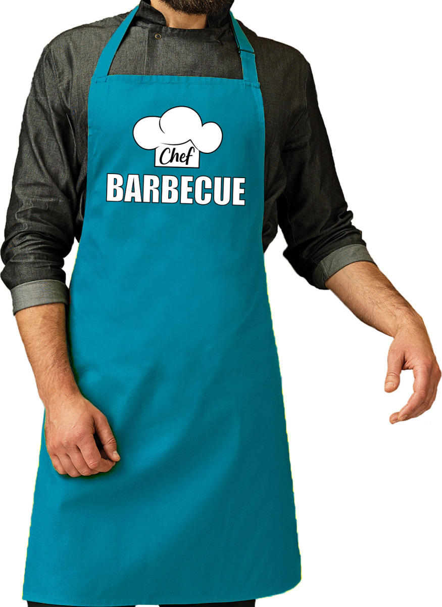 Bellatio Decorations Schort chef barbecue turquoise voor heren - barbecue schorten