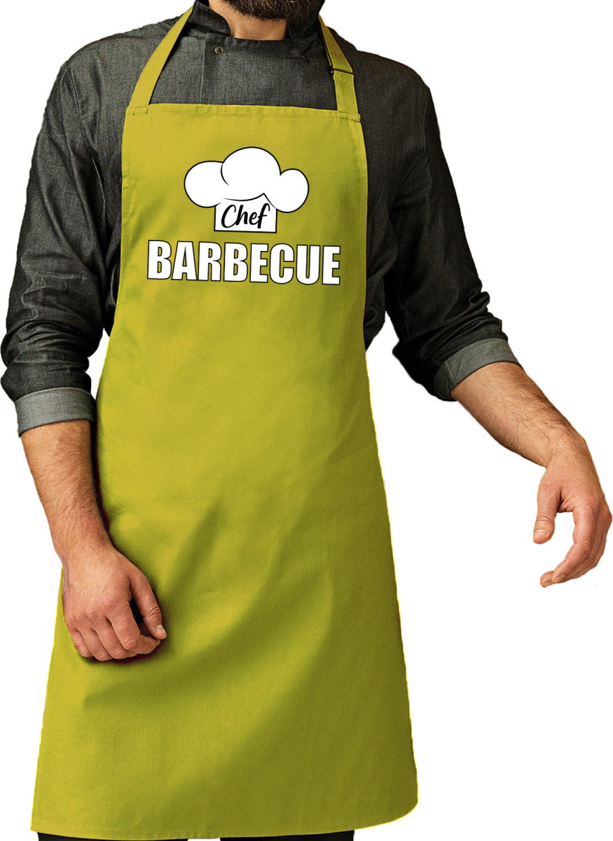 Bellatio Decorations Schort chef barbecue lime groen voor heren - barbecue schorten