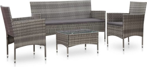 VidaXL 4-delige Loungeset met kussens poly rattan grijs