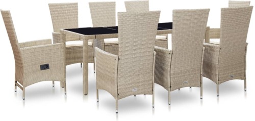 VidaXL 9-delige Tuinset met kussens poly rattan beige