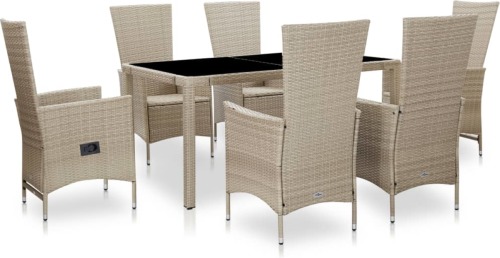 VidaXL 7-delige Tuinset met kussens poly rattan beige