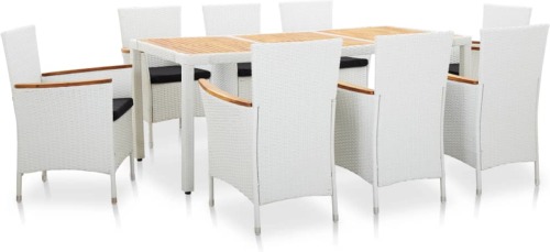 VidaXL 9-delige Tuinset poly rattan wit