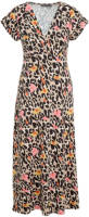 Geisha maxi jurk Jane met all over print en plooien zand/zwart/ecru/lichtroze/geel/oranje