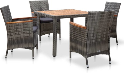 VidaXL 5-delige Tuinset met kussens poly rattan grijs