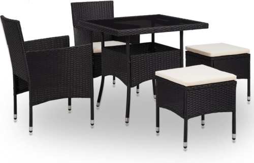 VidaXL 5-delige Tuinset poly rattan en glas zwart