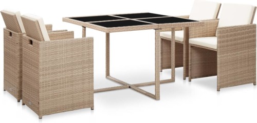 VidaXL 5-delige Tuinset met kussens poly rattan beige