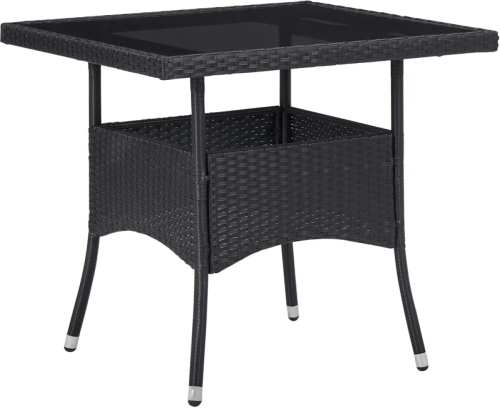 VidaXL Tuintafel poly rattan en glas zwart