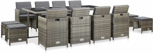 VidaXL 13-delige Tuinset met kussens poly rattan grijs