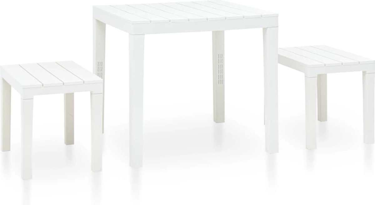 VidaXL Tuintafel met 2 banken kunststof wit