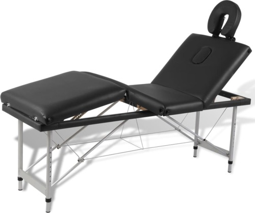 VidaXL Massagetafel inklapbaar met aluminium frame (vier delen / zwart)