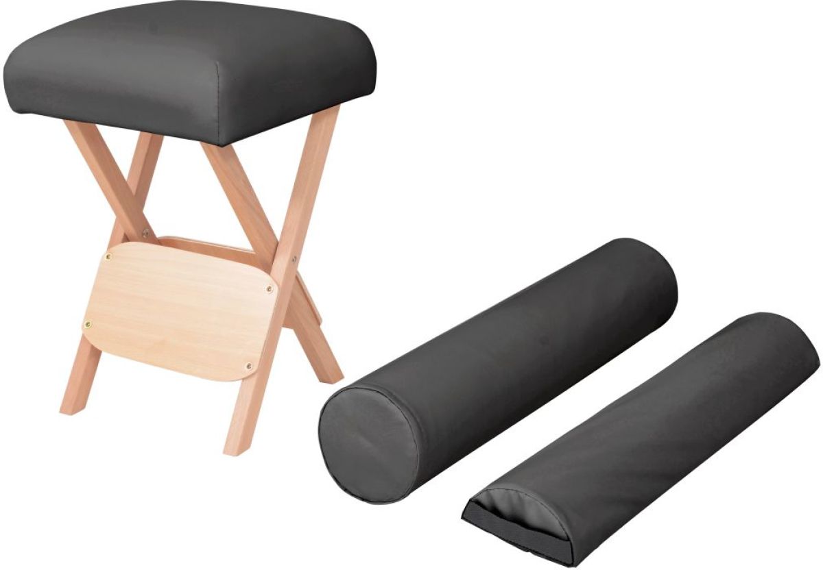 VidaXL Massagekruk met 12 cm dikke zitting en 2 bolsters inklapbaar zwart