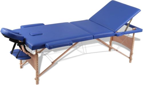 VidaXL Inklapbare massagetafel 3 zones met houten frame (blauw)