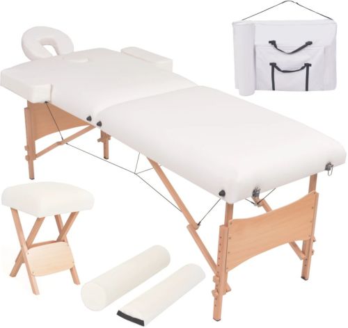 VidaXL Massagetafel- en krukset inklapbaar 2 zones 10 cm dik wit