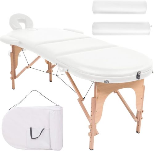 VidaXL Massagetafel inklapbaar 10 cm dik met 2 bolsters ovaal wit