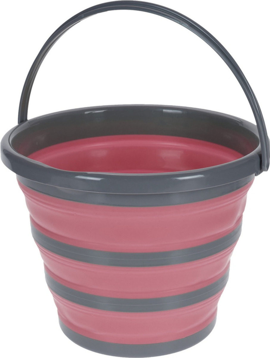 Merkloos Compacte opvouwbare/inklapbare emmer roze/grijs 10 liter camping/vis emmer