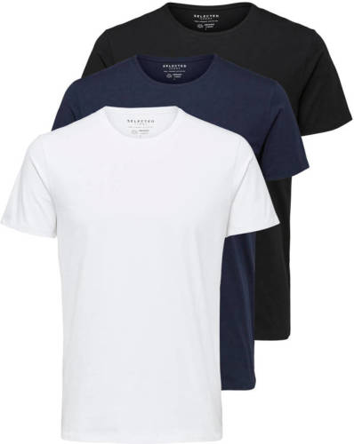 SELECTED HOMME T-shirt wit/blauw/zwart (set van 3)
