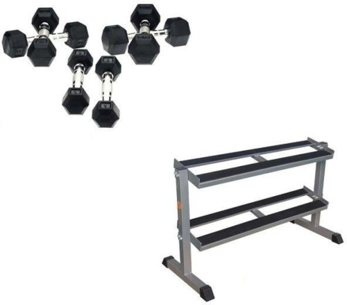Hexa Dumbbell Set - Focus Fitness - 110 kg + Rack