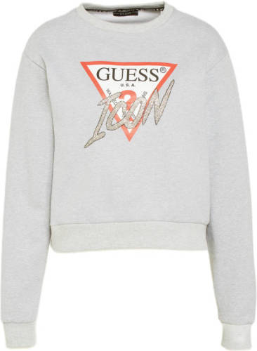Guess sweater ICON FLEECE met logo lichtgrijs