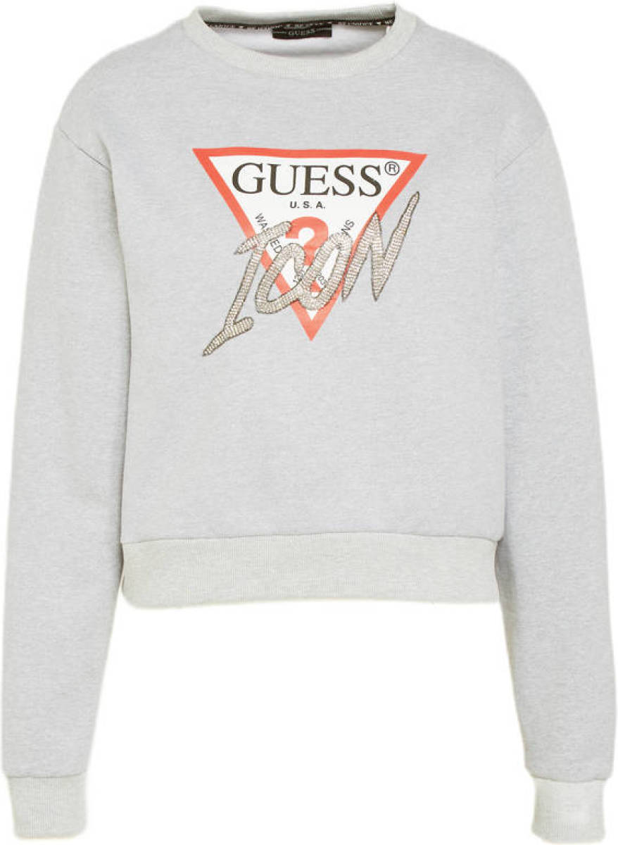 Guess sweater ICON FLEECE met logo lichtgrijs