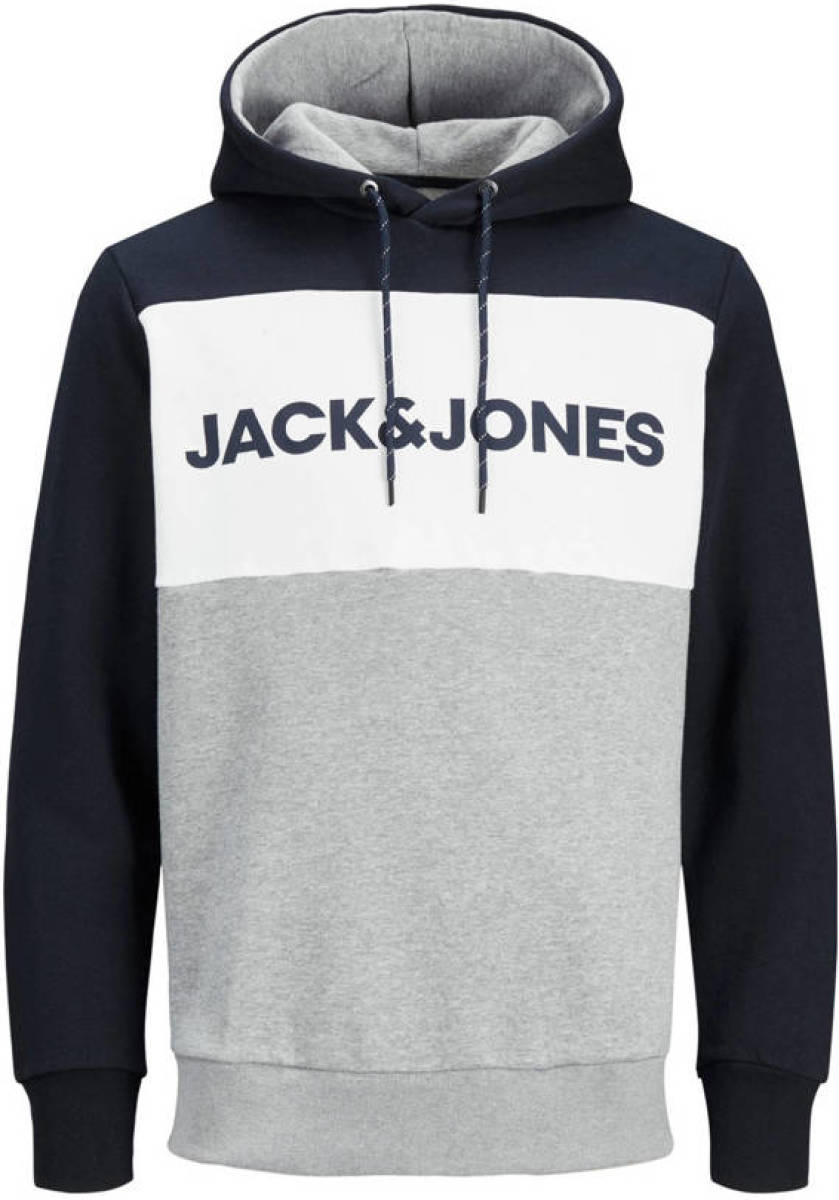 Jack & Jones ESSENTIALS hoodie donkerblauw/grijs/wit