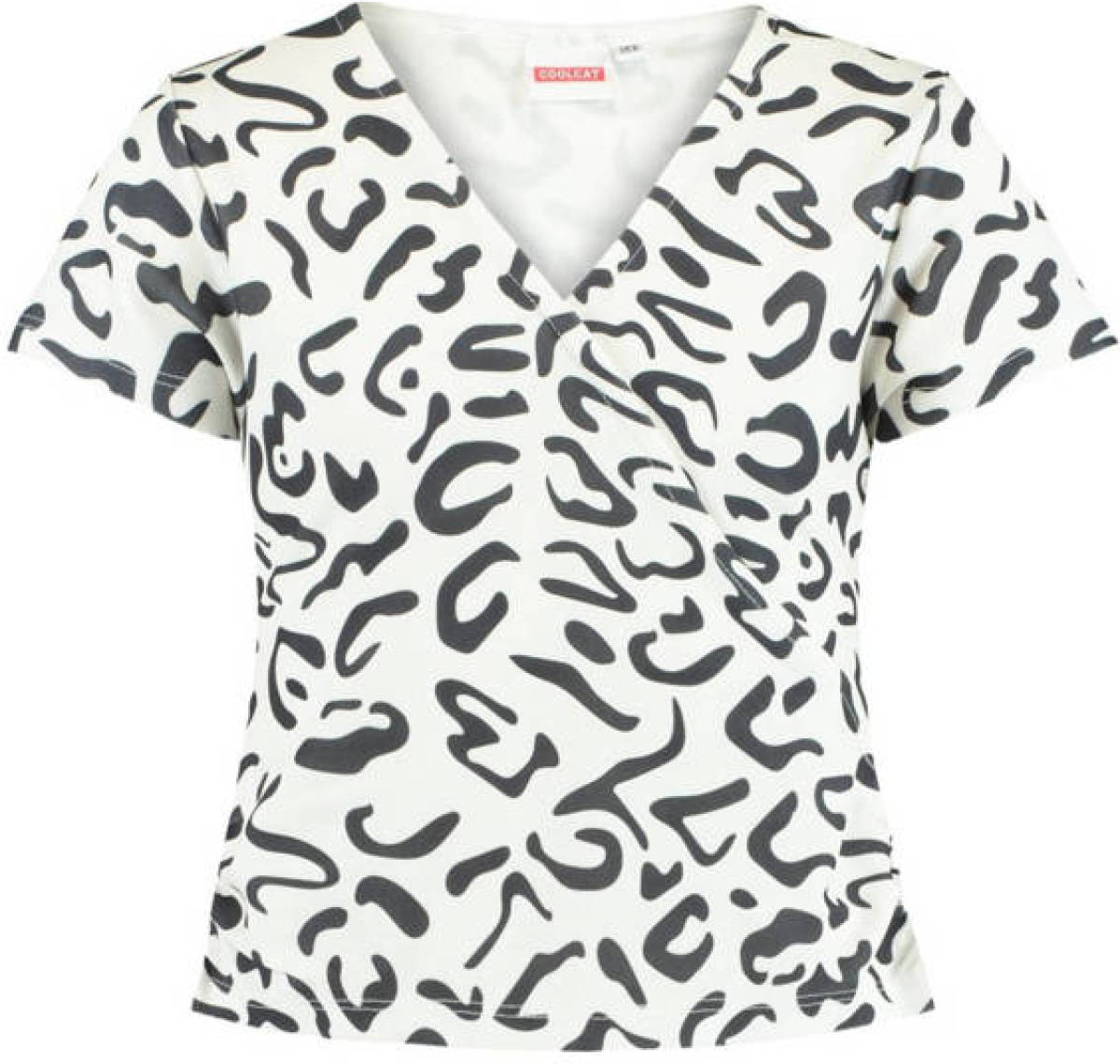 CoolCat Junior T-shirt Eila met all over print en overslag detail ecru/zwart