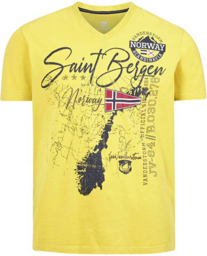 Jan Vanderstorm T-shirt OLOV Plus Size met printopdruk geel
