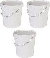 Merkloos 3x stuks witte emmer met deksel en handvat 30 liter