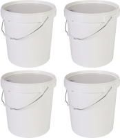 Merkloos 4x stuks witte emmer met deksel en handvat 30 liter