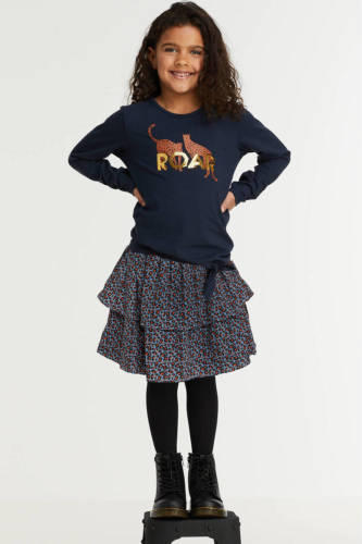 Zigga rok met panterprint blauw/roestbruin